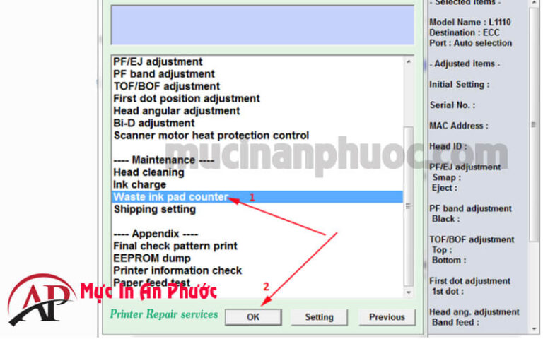 Reset máy in Epson L1110 tràn bộ nhớ [ Phần mềm và hướng dẫn]