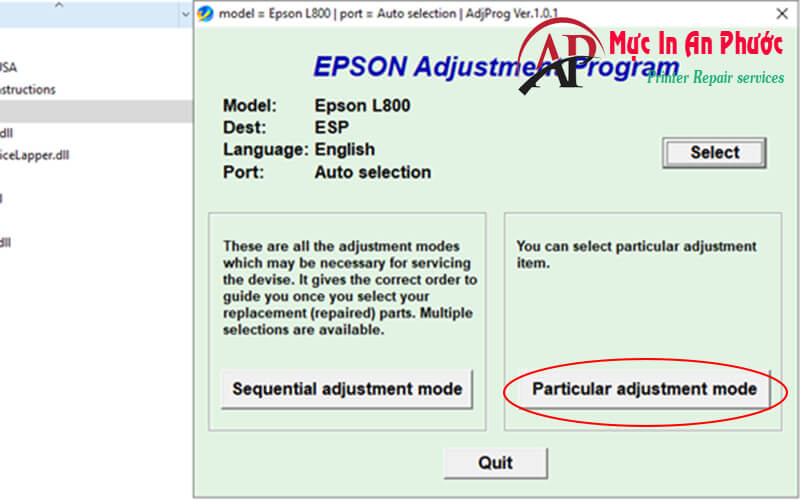 Phần mềm reset máy in Epson L800